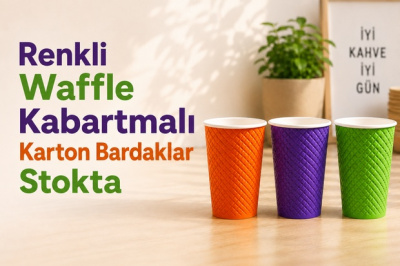Renkli Waffle Kabartmalı Karton Bardaklar Stokta